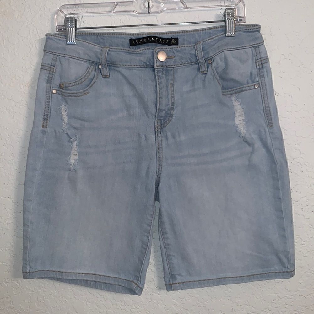 Tinseltown Denim Couture High Rise Distressed Light Wash Women’s Shorts Size 9